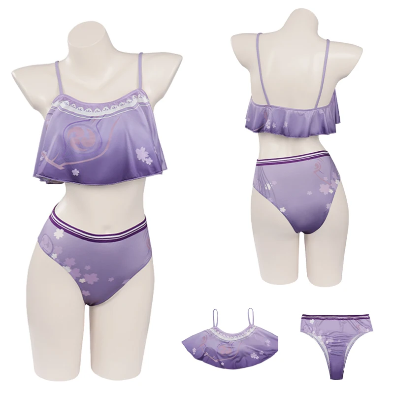 

Game Genshin Impact Baal Raiden Shogun Cosplay Women Swimwear Costume Swimsuit Outfits Summer Beach Bikini Halloween Party Suit