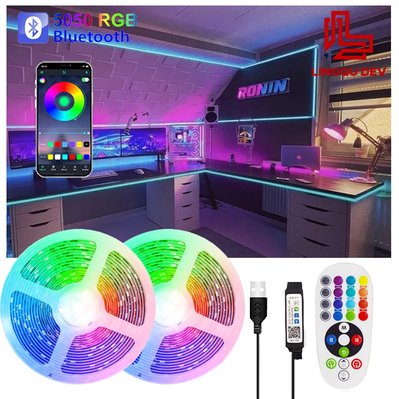 

светодиодная лента для комнаты 5050 светодиодный цвет RGB ленты Bluetooth контроль телевизор Подсветка неоновый свет 20 м 15 м 10 м для декора кухонный...