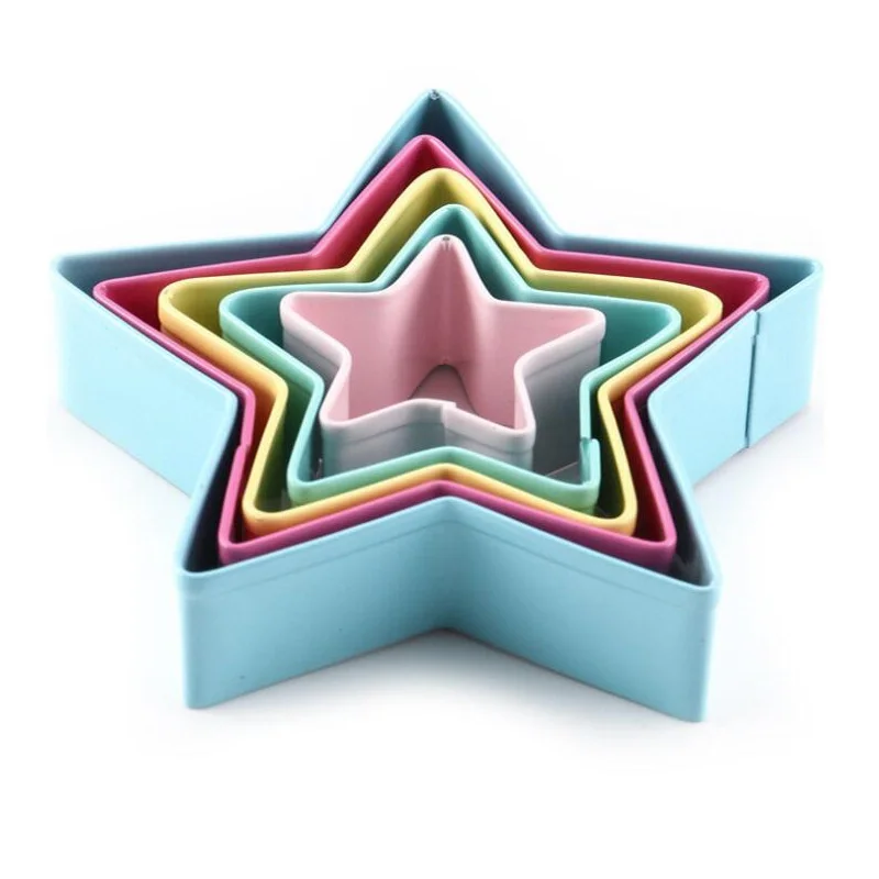 

Set of 5 3D Star Shape Biscuit Cutter Cookie Mold Cake Fondant Icing Pastry Cutter Stainless Steel DIY Kitchen Baking Gadget Too