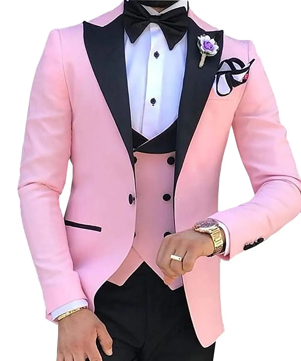 Men's Suits Single Button Jacket Shawl Collar Vest Prom Groom Dress 3 Piece Jacket Waistcoat Pants Set