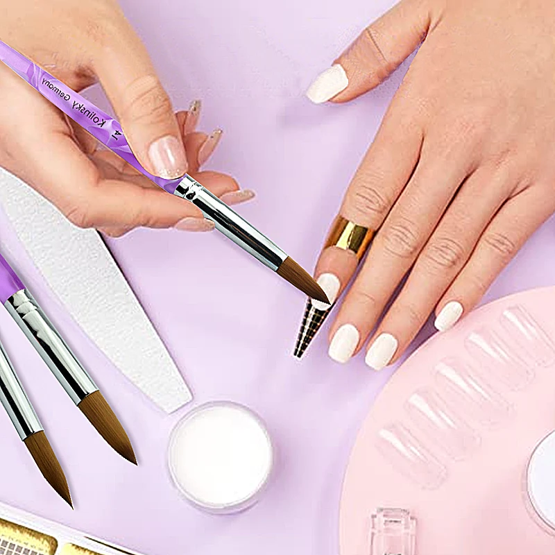 Кисти для наращивания ногтей из акрила для тонких волос, рисования и живописи, размер #14/16/18/20 с волновым узором на фиолетовой ручке.