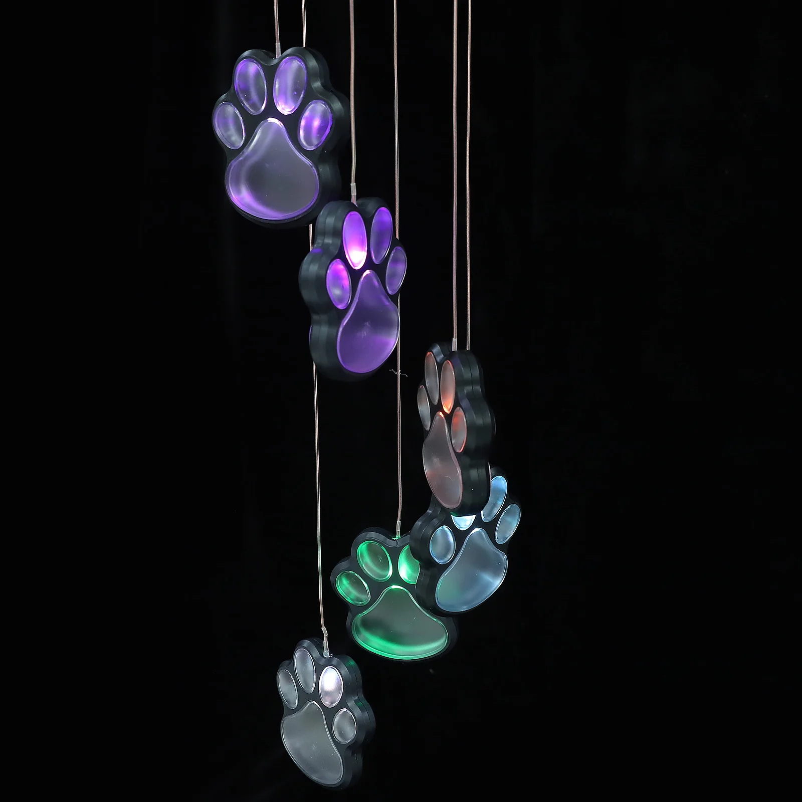 

Wind Chime Pendant Bathroom Decorations Paw Print Luminous Windchime Chimes Outdoor Solar Paws Garden Hanging Decorative Lamp