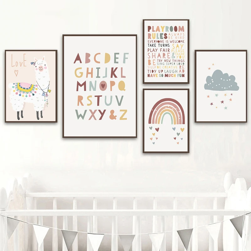 

Pink Rainbow Custom Name Initial Nursery Girls Canvas Paintings Poster Print Wall Art Picture Gift for Baby Bedroom Home Decor