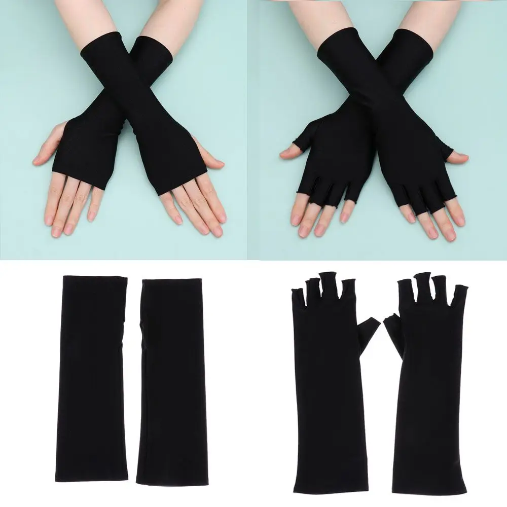 

Women Solid Mittens Driving Accessories Arm Cool Sunscreen Protection Half Finger Sleeves Fingerless Long Gloves