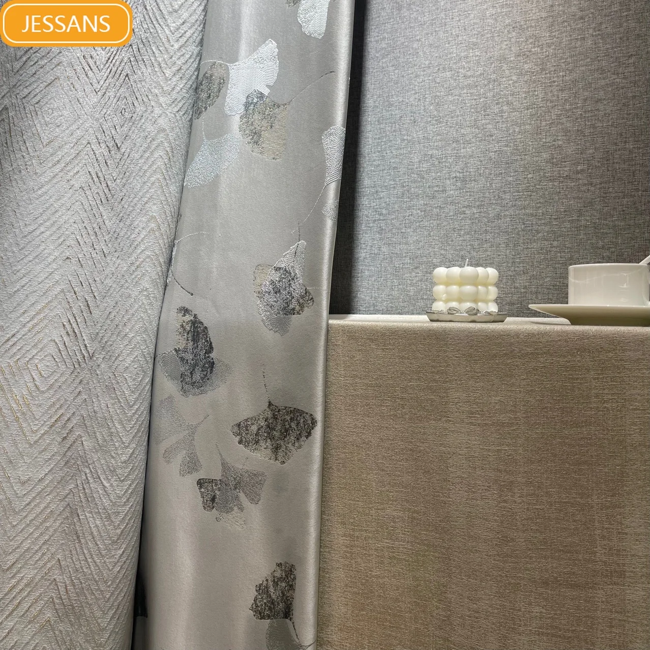 

new Curtains for Living dining room bedroom designer modern light luxury ginkgo leaf stitching American new Chinese gilt style