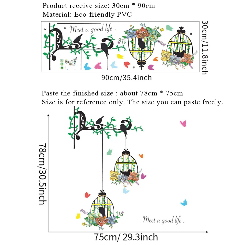 Цветочный кластер клетка для птиц Настенная Наклейка гостиной спальни фон