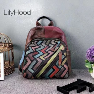 Разноцветный женский рюкзак из мягкой натуральной кожи, в стиле пэчворк, натуральный кожаный рюкзак, школьная сумка для подростков