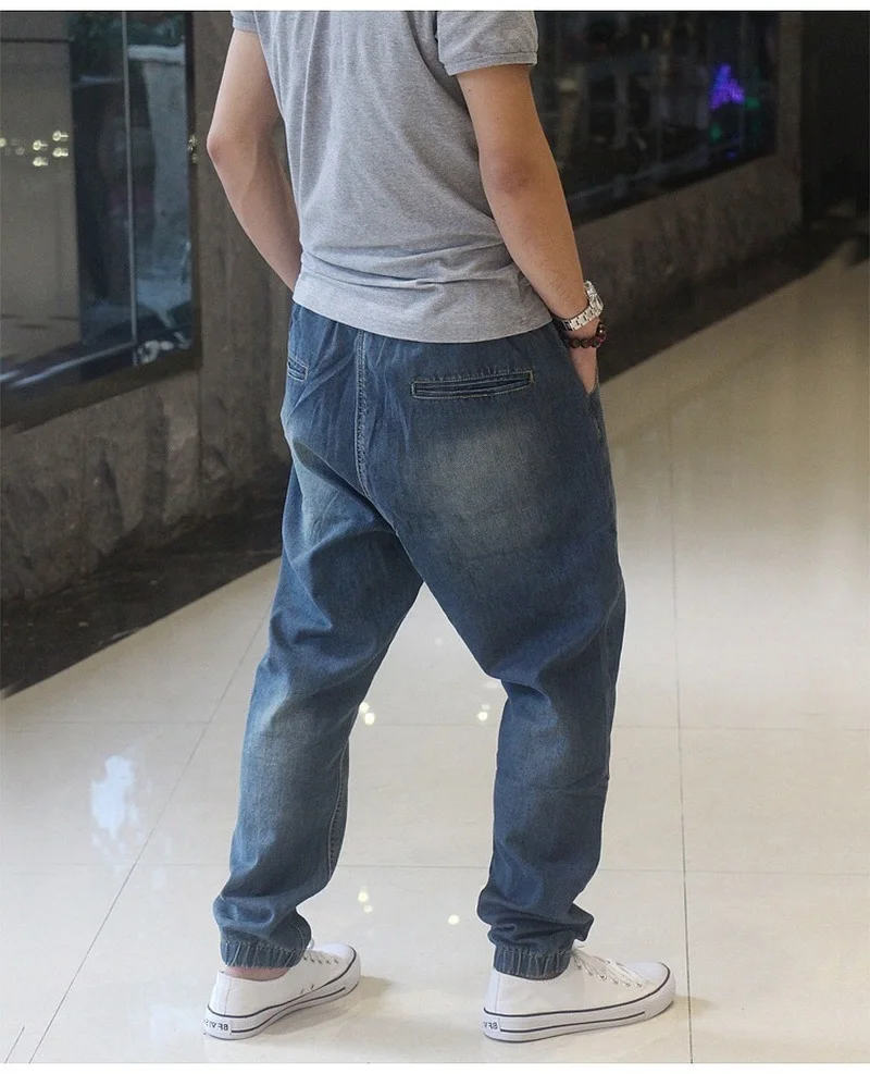 Men Jeans Streetwear Trend Hip Hop Pants Men Fashion Leggings Harem Pants Loose Large Size Jeans Elastic Waist Skateboard Pants