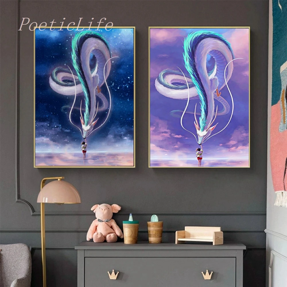 

Anime Spirited Away White Dragon and Ogino Chihiro DIY Diamond Painting Art Mosaic Embroidery Cross Stitch Handwork Home Decor