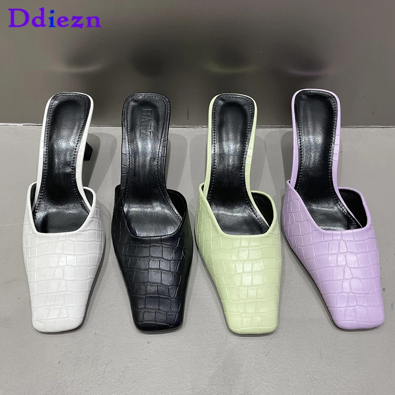 

Женские туфли-лодочки, Летняя женская обувь на тонком высоком каблуке, новые модные тапочки, женские уличные сандалии с квадратным носком, сланцы, обувь, 2023