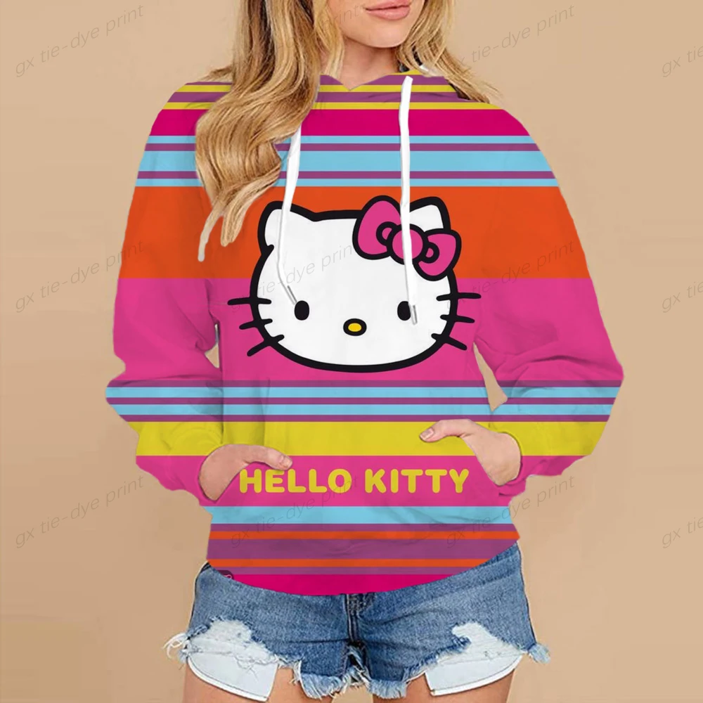 Женские толстовки в стиле Харадзюку Повседневная Толстовка с принтом Hello Kitty