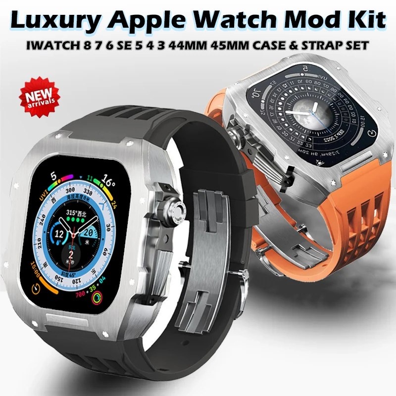 

Case Strap Mod Set for Apple Watch Band 45mm Series 8 7 316L Metal Cover Shell Rubber Strap for Iwatch Series 6 5 4 3 SE 44MM
