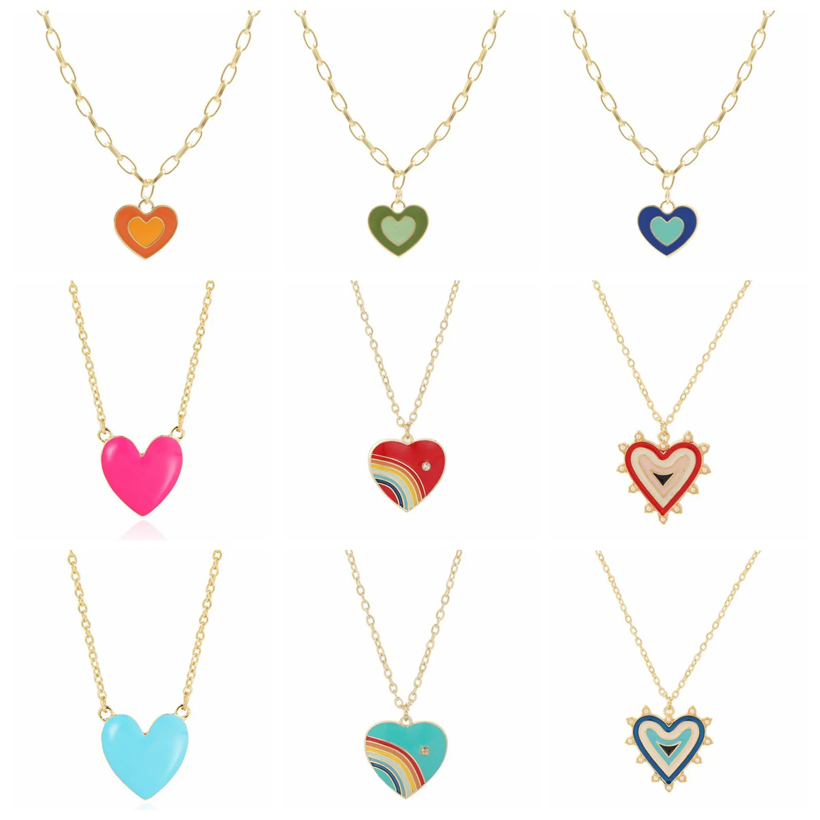 

1PC Multicolor Cute Enamel Necklace Gold Color Metal Heart Pendants Necklace For Women Sweet Wedding Party Choker Collar Jewelry