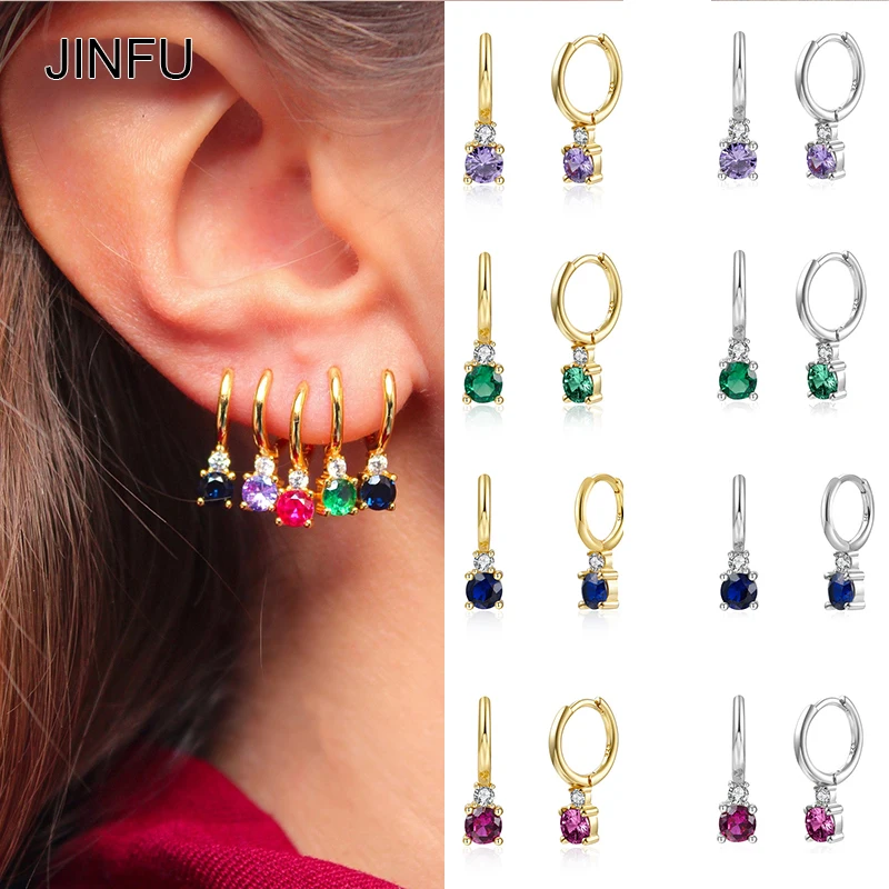 

JINFU Gold Silver Filled Drop Earrings for Women Piercing Color CZ Zircon Women's Dangle Earrings 2022 Trend Jewelry Wholesale