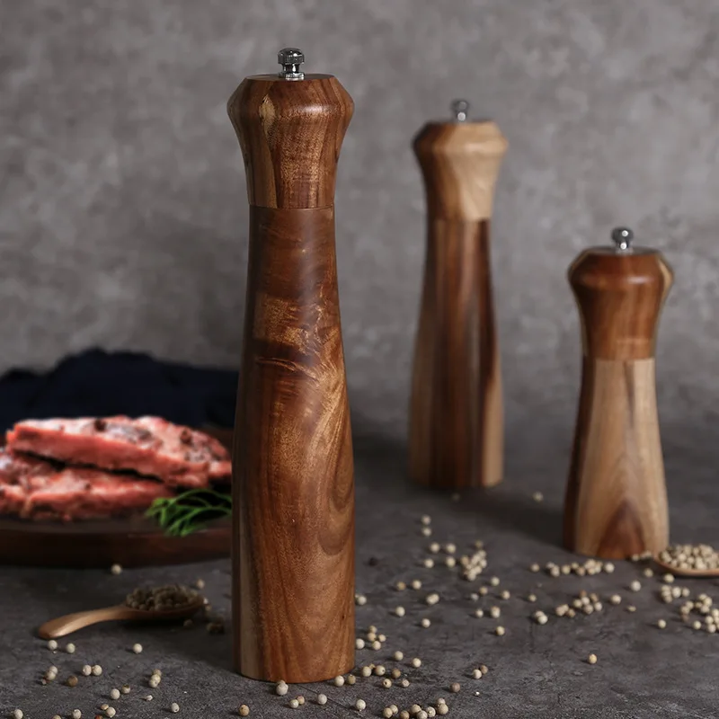 

Manual Pepper Acacia Wooden Coarse Salt Pepper Multipurpose Seasoning Bottle BBQ Kitchen Grinding Tool Set
