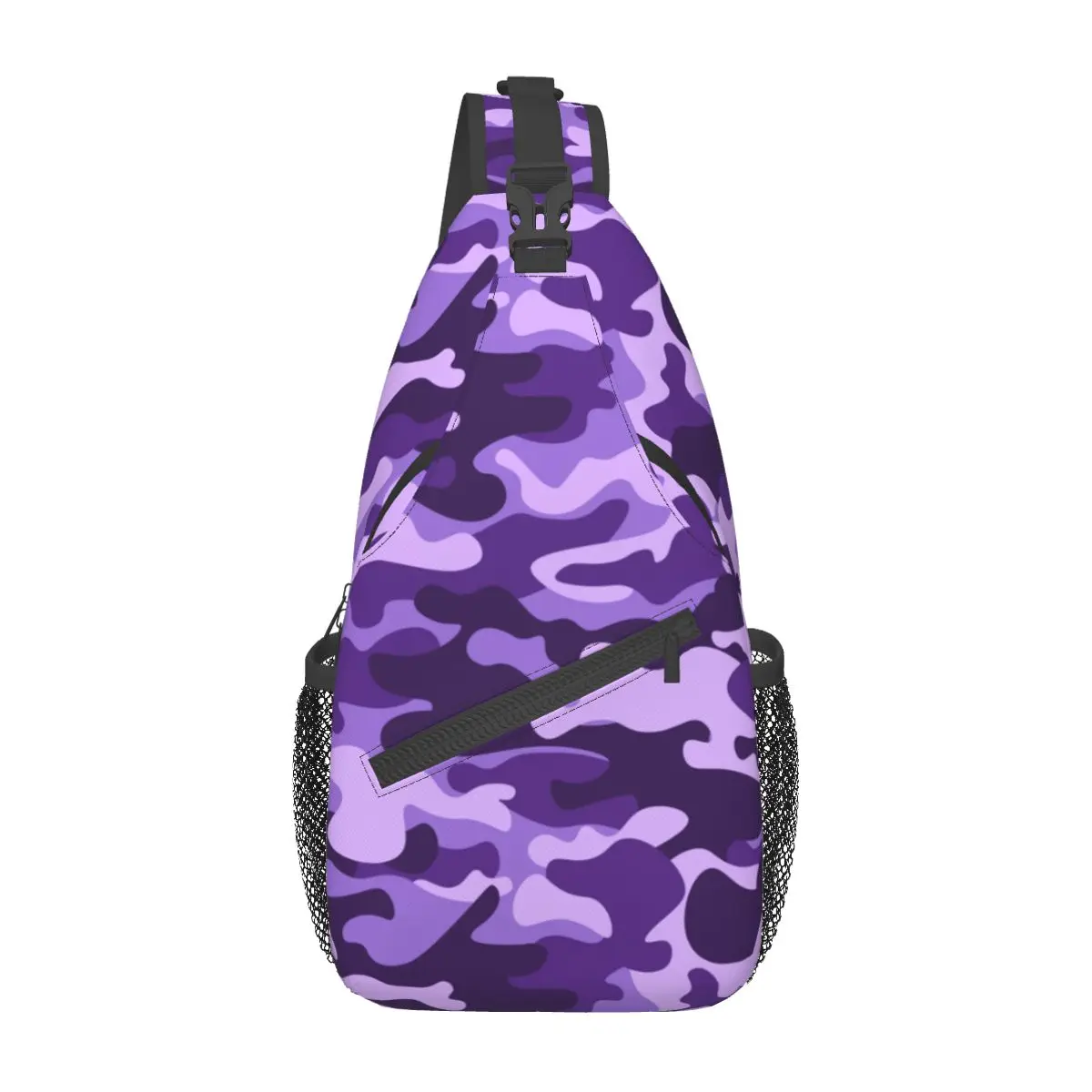 Purple Military Camouflage Sling Bag Chest Crossbody Shoulder Backpack Hiking Travel Daypacks Camo Print Pattern School Bags