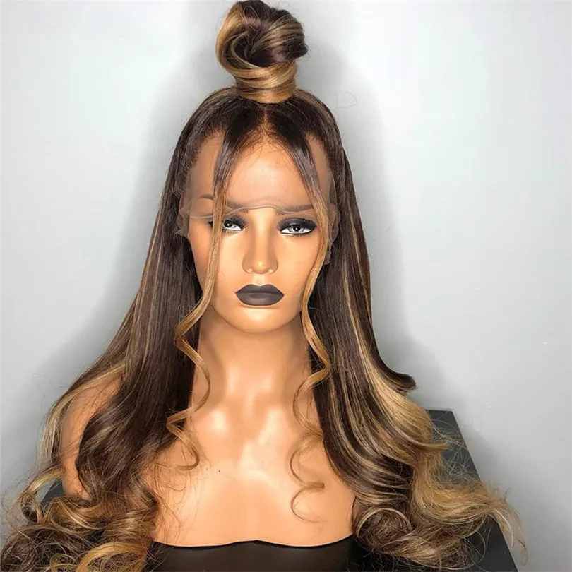 

26 inch Soft Long PrePlucked Highlight Blonde Body Wave Glueless European Human Hair 13*6 Lace Front Wig For Black Women Daily