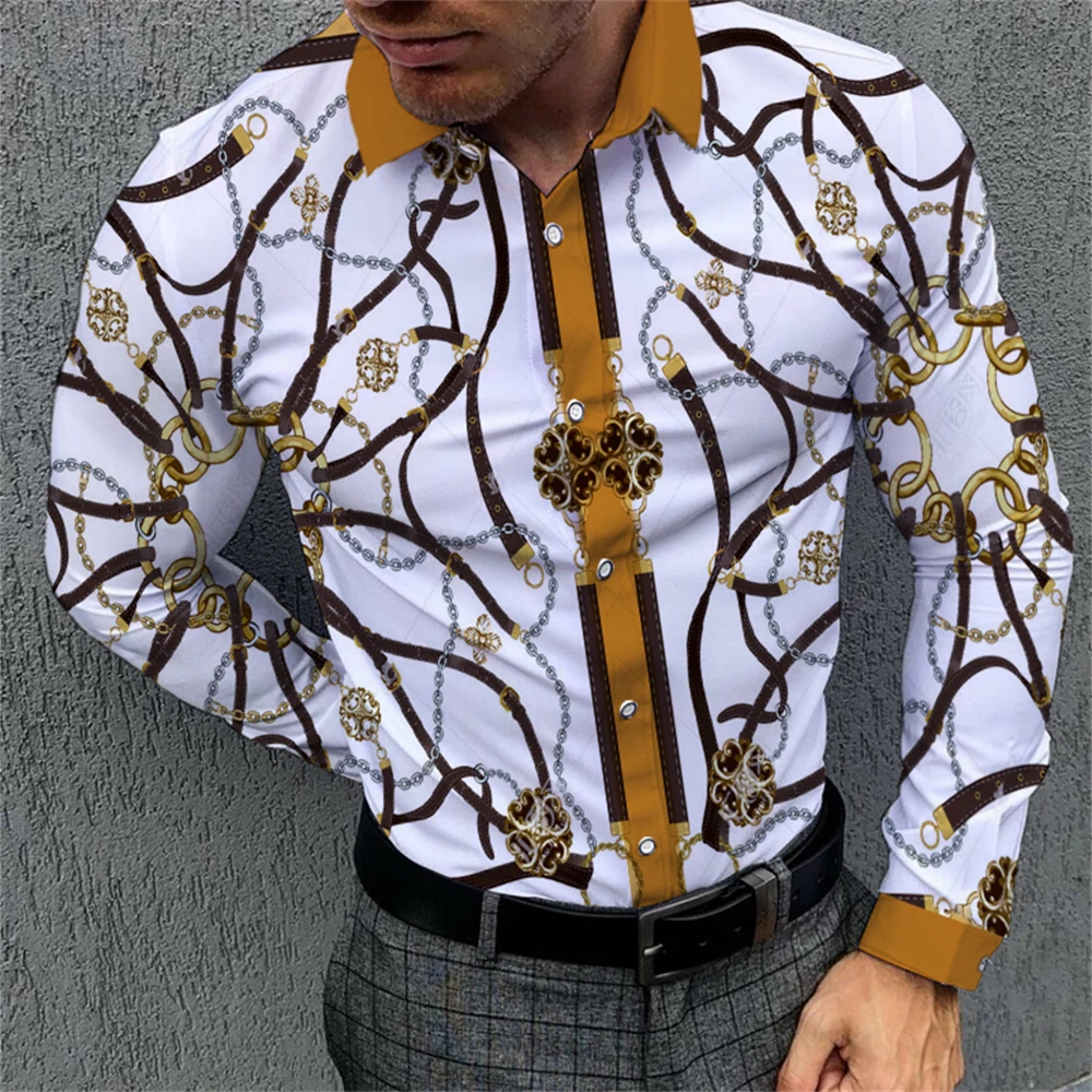 

Мужская рубашка с длинным рукавом, Повседневная рубашка с отложным воротником и 3d-цифровым принтом, весна-осень 2022