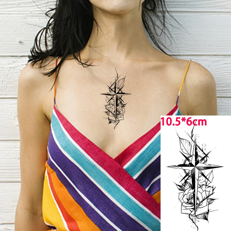 

Эскиз Роза водостойкая Временная тату-наклейка компас крест якорь руль Луна Девушки боди-арт искусственная тату флэш-тату для женщин мужчи...