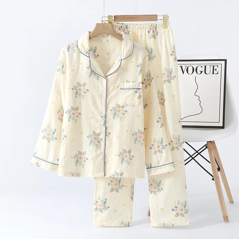 Женский пижамный комплект из чистого хлопка с принтом осенне-зимняя домашняя