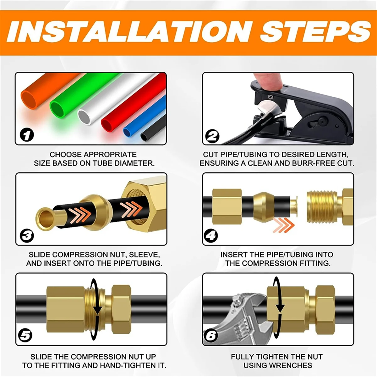 Ассортимент компрессионных фитингов из 180 шт. (1/4 дюйма 3/8 5/16 1/2 дюйма) латунного