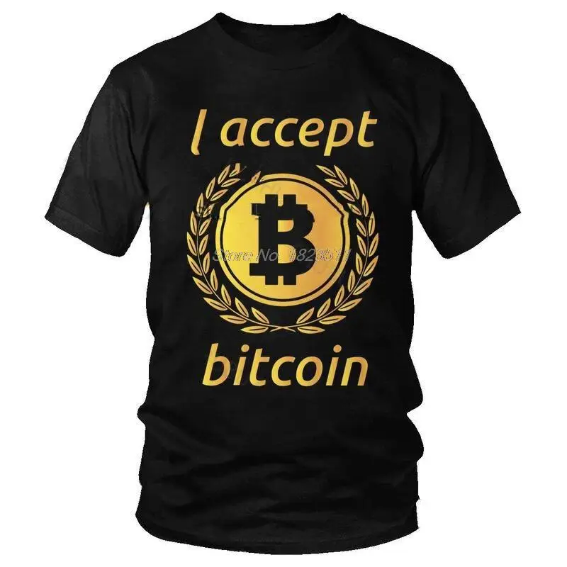 

I Accept Bitcoin T Shirt Men Cotton Print T-shirt Graphic Tshirt Short Sleeve BTC Cryptocurrency Crypto Blockchain Tees Tops