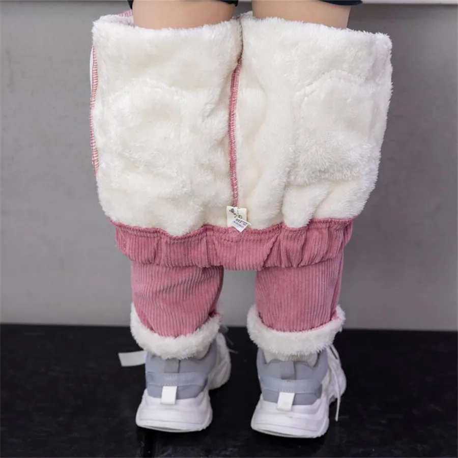 Winter Children Pants Girls Plus Velvet Thick Jeans High Waist Warm Trousers Kids 4 to13Years Baby Clothes Pencil Pants