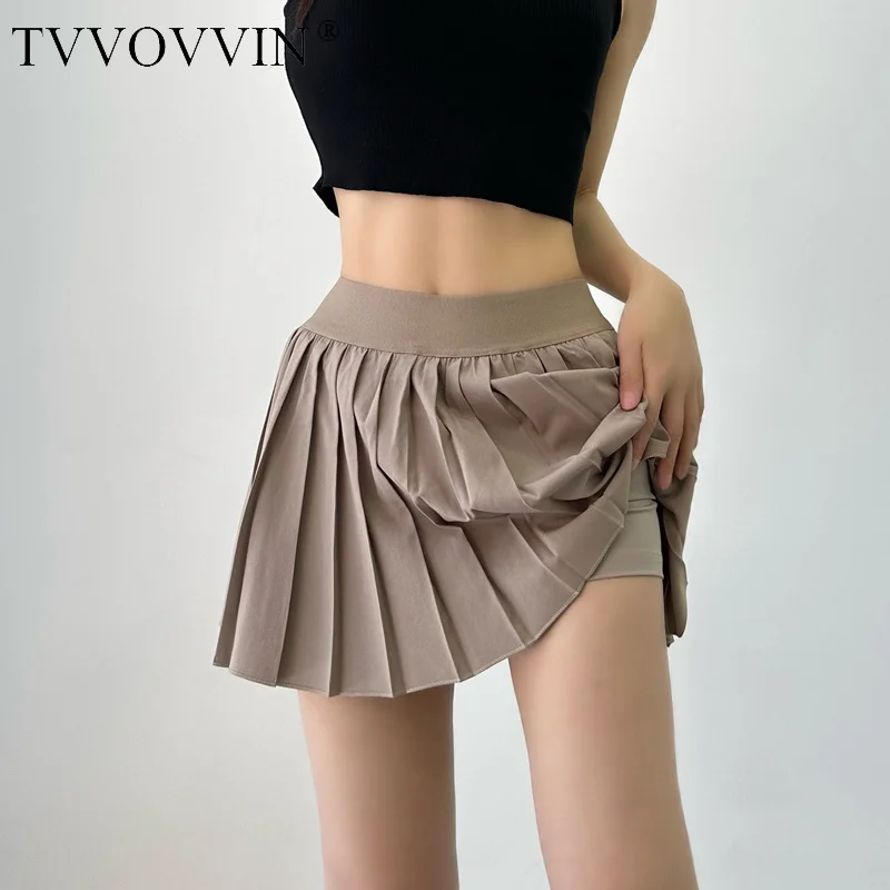 

TVVOVVIN Women's fashion hot girls miniskirt antiskid casual pleated skirt high waist solid color matching A-line skirt 564T