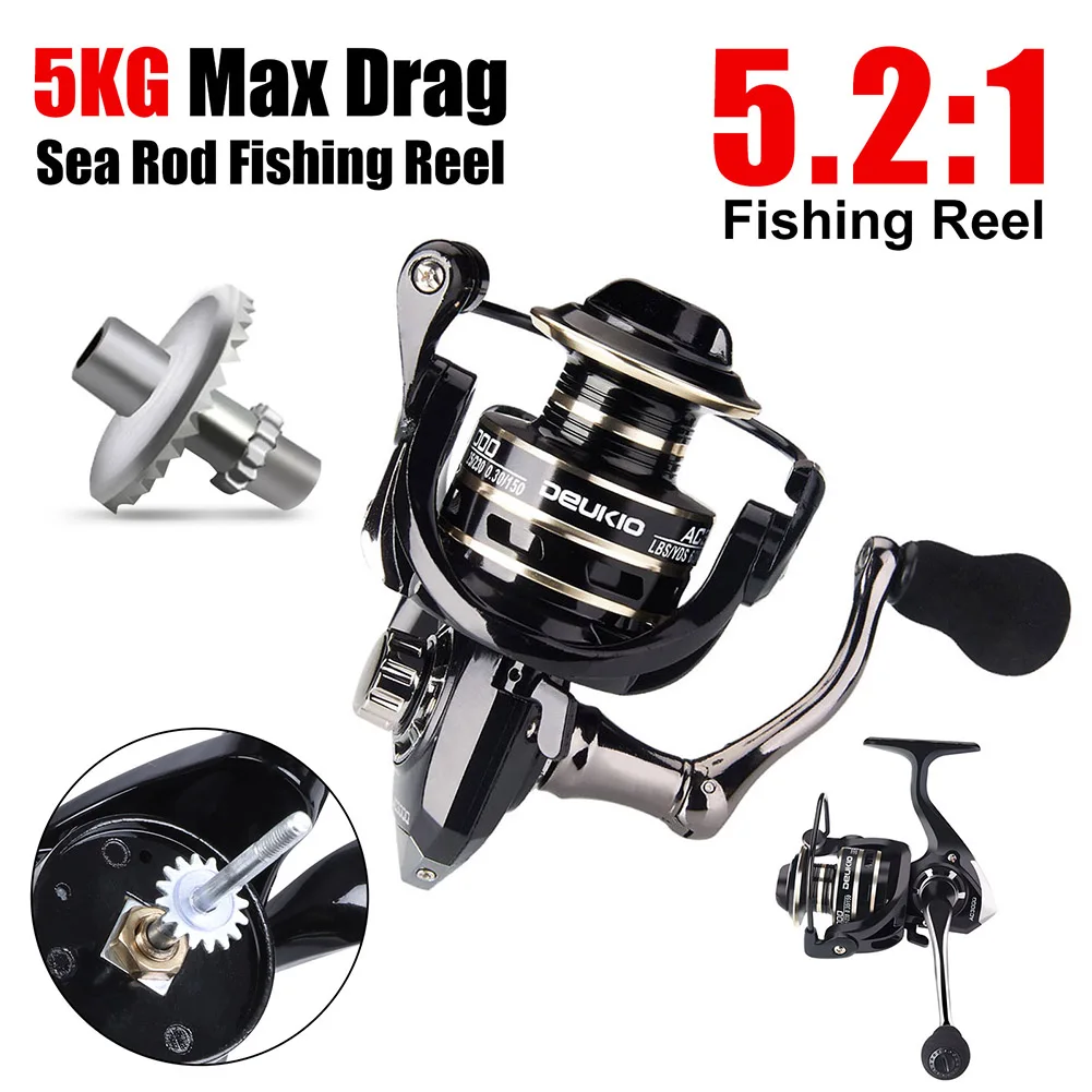 

All Metal Spinning Fishing Reels Durable Long Casting Range Throwing Sea Fishing Wheel with 8KG Drag 5:2:1 Fishing Accessories