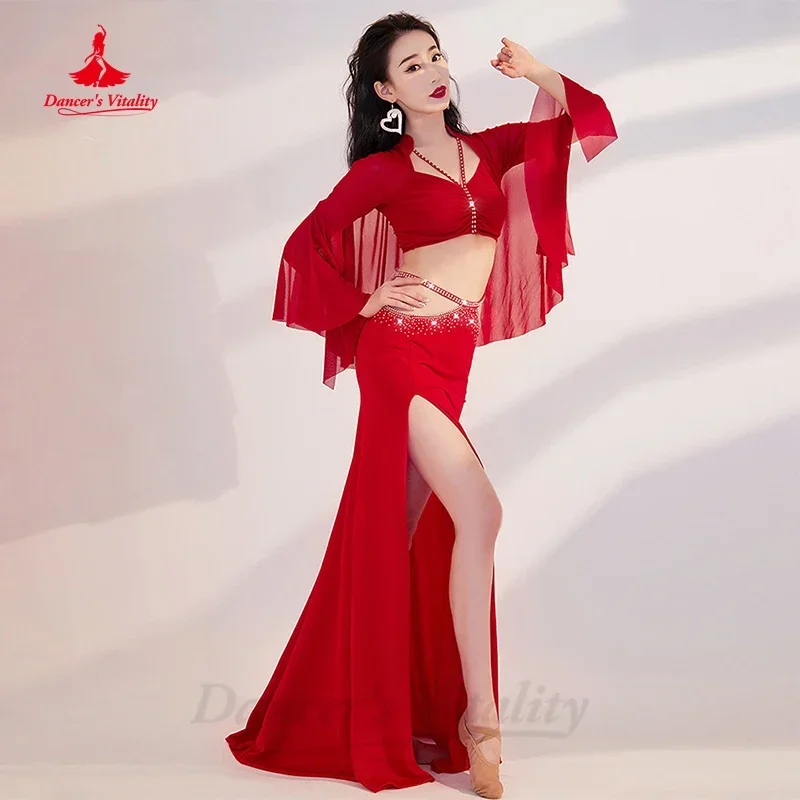 

Belly Dance Practice Suit Autumn and Winter New Top & Skirt Belly Dancing Performance Costume Adult Oriental Dance Class Outfit