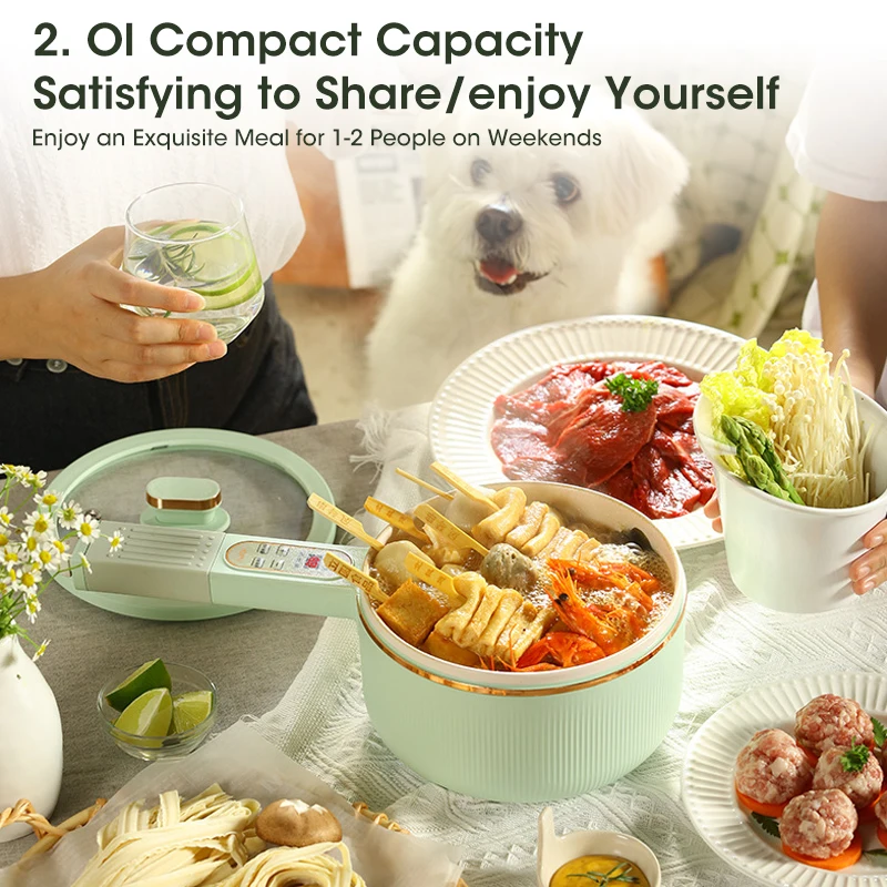 2L Multifunctional Electric Hot Pot Ceramic Glaze Non-stick Pot Dormitory Household Smart Electric Cooking Pot