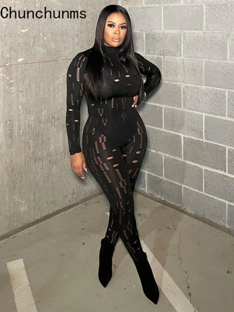 

Spring Sexy Hollow Out Breathable High Waist Tight Jumpsuits Sports Fitness Casual Woman Long Rompers Fishnet Club Overalls 2022