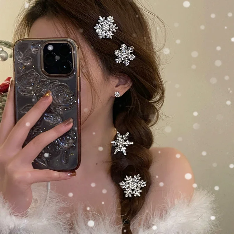 10 шт. зимняя заколка для волос со снежинкой и жемчугом блестящие рождественские