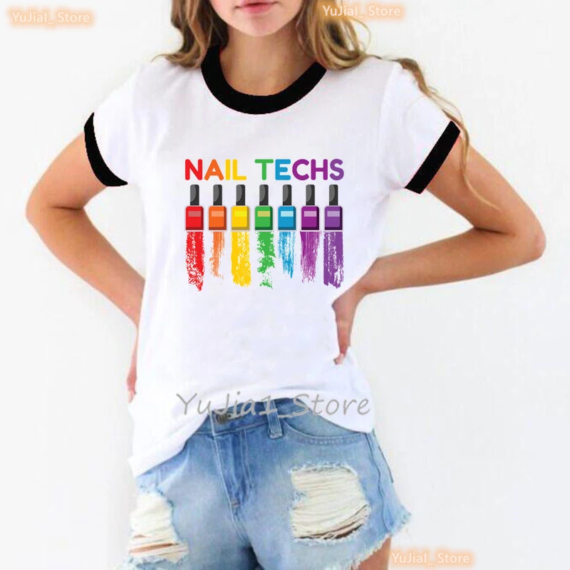 

Rainbow Nails Teach Graphic Print T Shirt Women Fashion Makeup Tshirt Femme Summer Tops Tee Shirt Female Streetwear