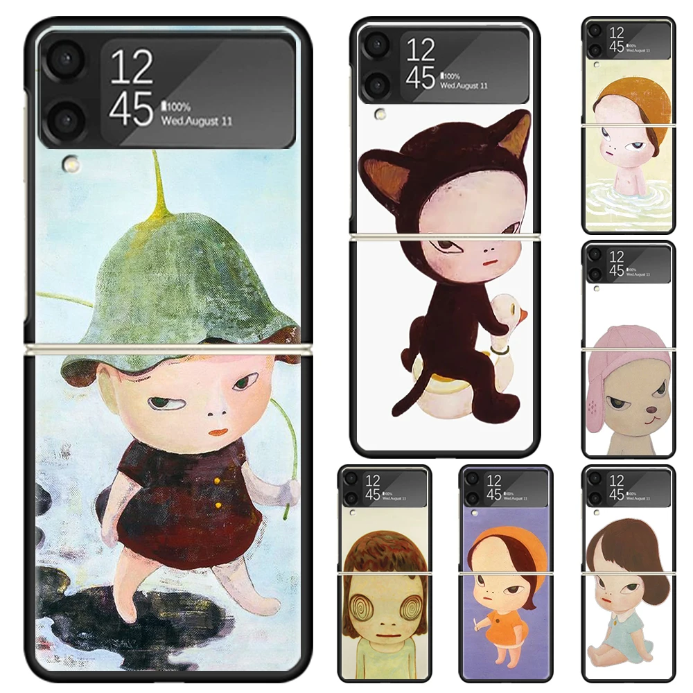 Фото Жесткий чехол для телефона Y-Yoshitomo Nara из поликарбоната для Samsung Galaxy Z Flip 7 6 5 4 3, черный, с принтом, для ZFlip7 ZFlip6 Flip5 Flip4 Flip3 5G №1