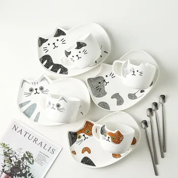 Set Office Business Coffee Cup Mug Wholesale Nordic Style Ins Cup and Saucer Creative Cat Ceramic Cup