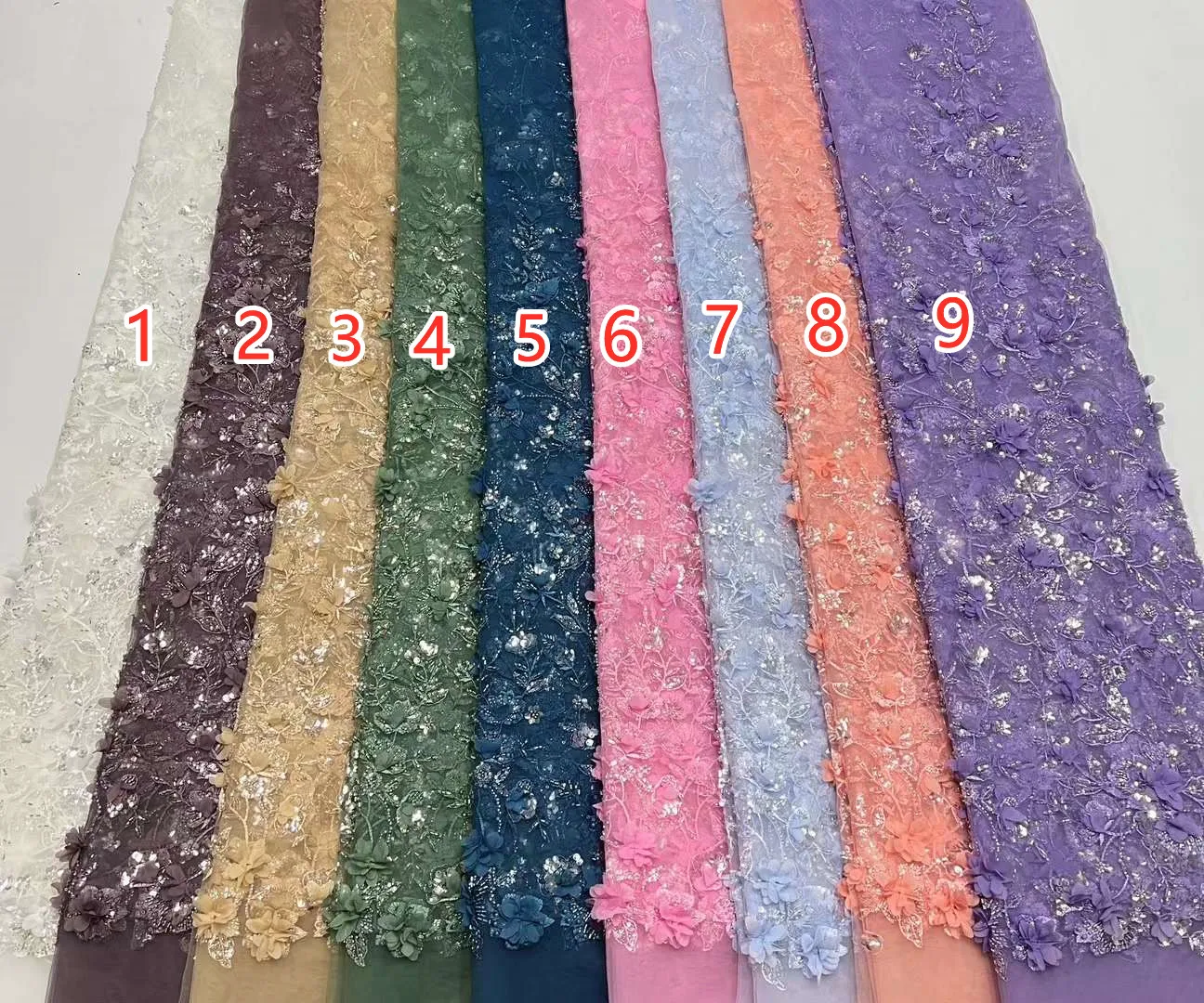 Новинка 2024 3D Цветочная вышивка для женского платья с бусинами Тюлевое кружево