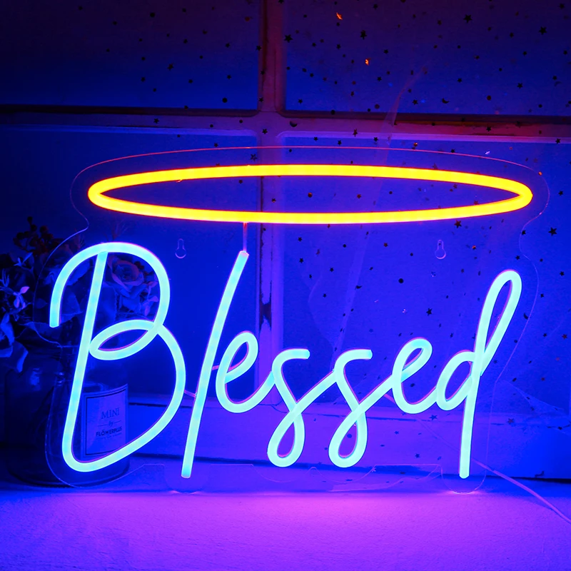 

Wanxing Blessed Blue LEDNeon Sign USB Powered Neon Light For Christmas Wedding Birthday Bedroom Porch Party Wall Decoration Gift