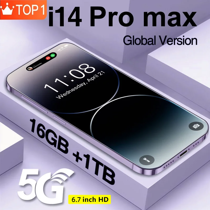 

New i14 Pro Max Fingerprint Unlocking Smartphone 6.7-inch Full Screen Face Recognition 4G/5G Phones 6800mAh Global Edition Phone
