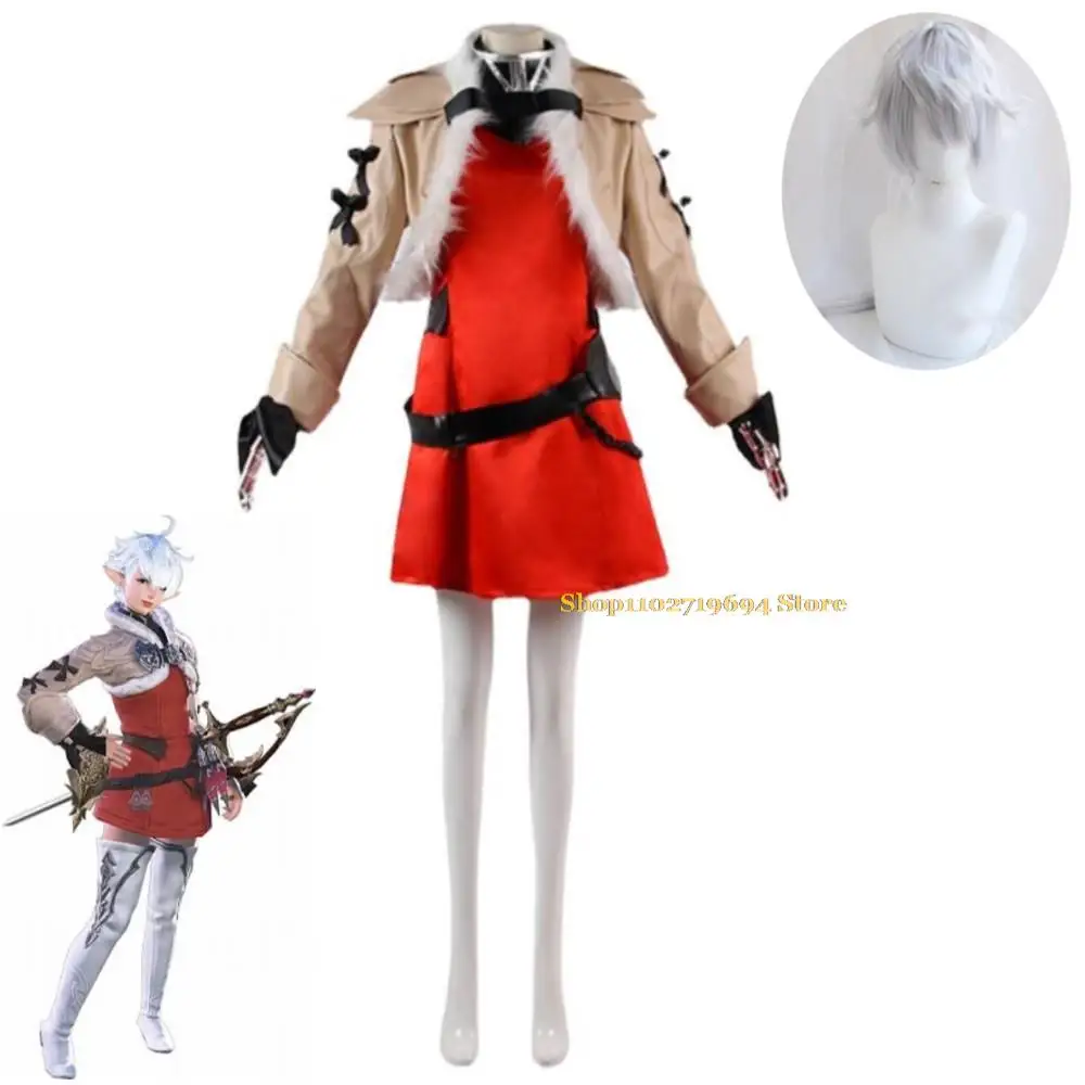 Костюм для косплея последней фэнтези, парик из аниме Elezen Hallowen для взрослых мужчин и женщин, FF14 Alisaie Leveilleur