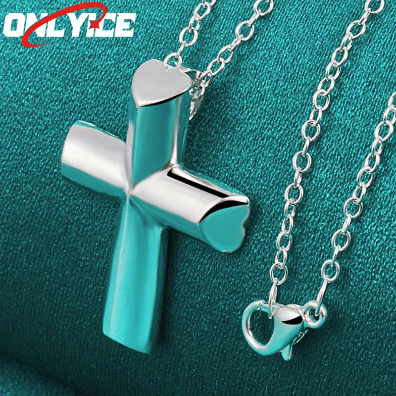 

925 Sterling Silver Smooth Cross Pendant Necklace 16-30 Inch Snake Chain Men Ladies Party Engagement Wedding Fashion Jewelry