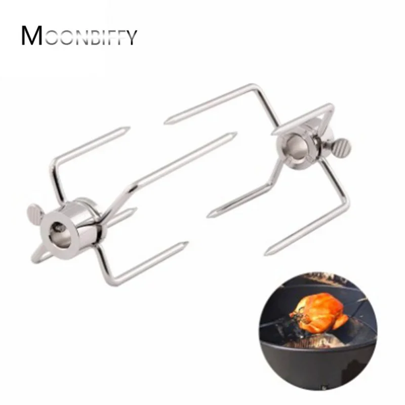 

New Outdoor BBQ Forks Rotisserie Stainless Steel Spit BBQ Forks Charcoal Chicken Grill Four-claw Meat Fork BBQ Tool Accessories