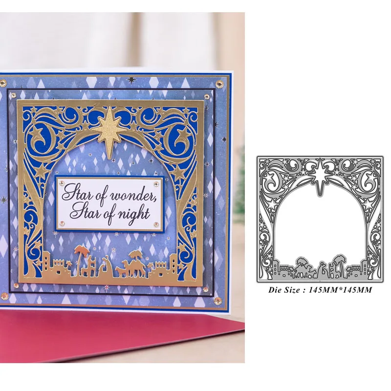 

Star House Square Background Decor Frame Scrapbooking Metal Cutting Dies New 2022 Embossing Stencil Crafts Christmas Card Making