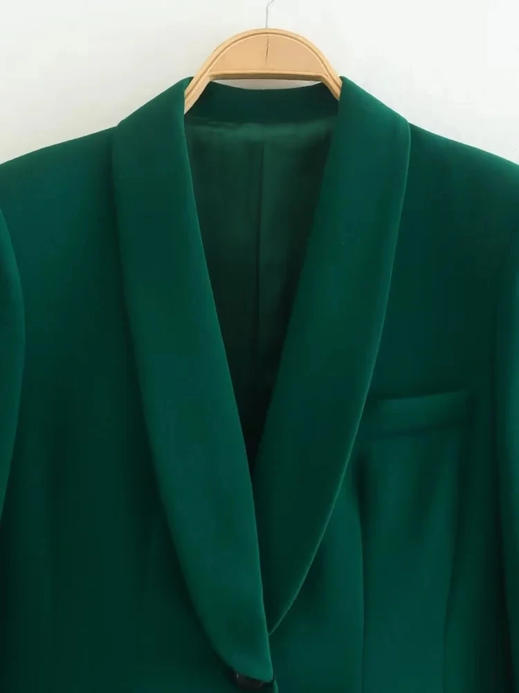 Maxdutti Fashion Casual Blazers Women England Style Office Lady Vintage Blackish Green Jacket
