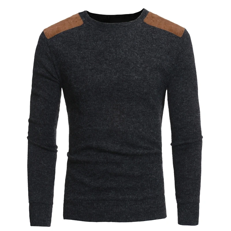 

Pullover Mens College Style Patch Color Contrast Round Neck Sweater Male Fashion Thick Sweater Knitwear