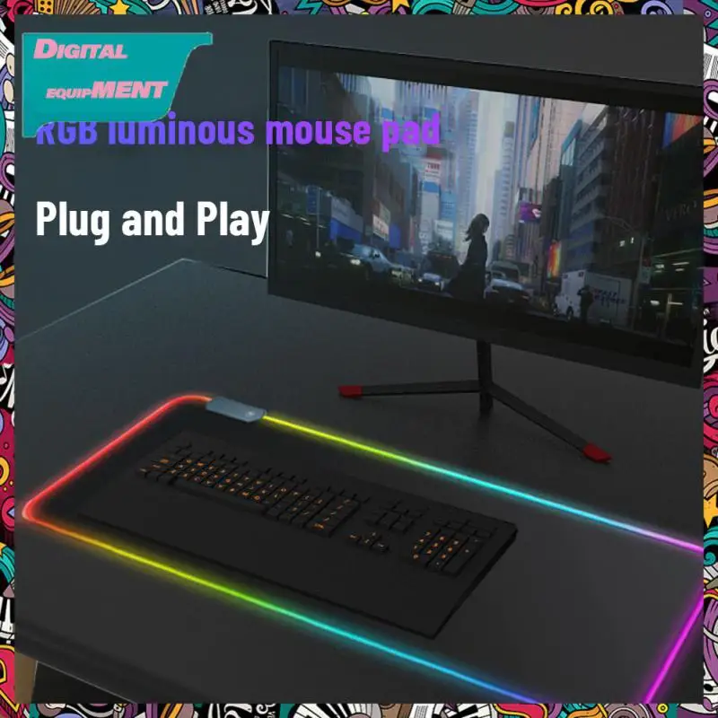 

Светящийся коврик для мыши с Rgb-подсветкой, Офисный Компьютерный игровой Настольный коврик для киберспортсменов, поверхностный коврик для клавиатуры, компьютерные аксессуары