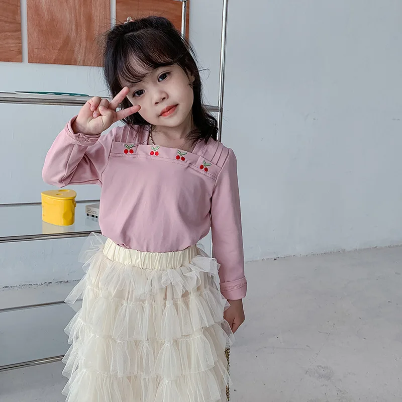 

RiniKinda Baby Girls Long Sleeve Blouse Blouse Girls Tops 2022 Autumn Embroidery New Baby Girls Blouse Square Collar Shirt