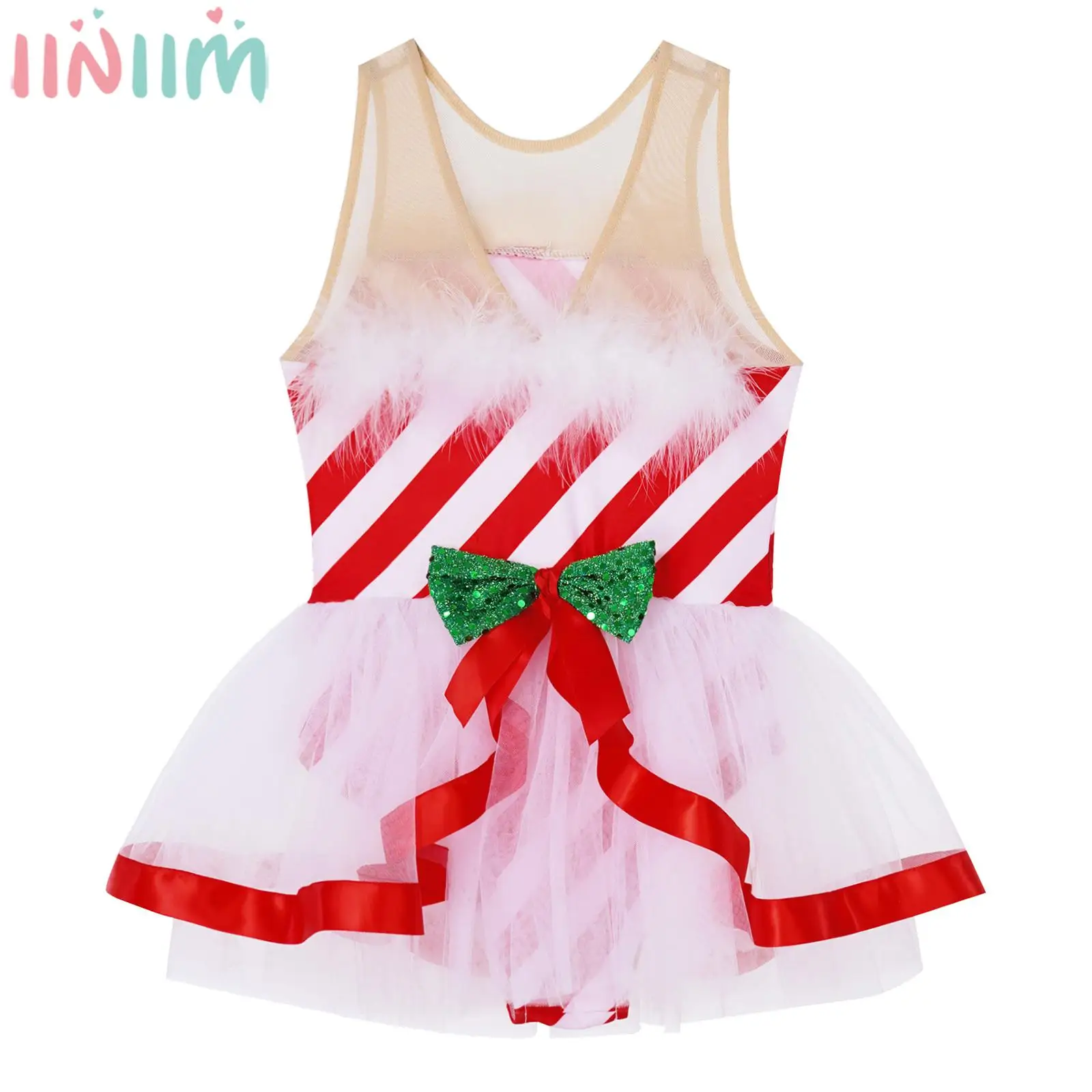 

Girls Christmas Ballet Dress Sleeveless Fluffy Mesh Tutu Skating Gymnastics Leotard Kids Ballerina Stage Performance Dancewear