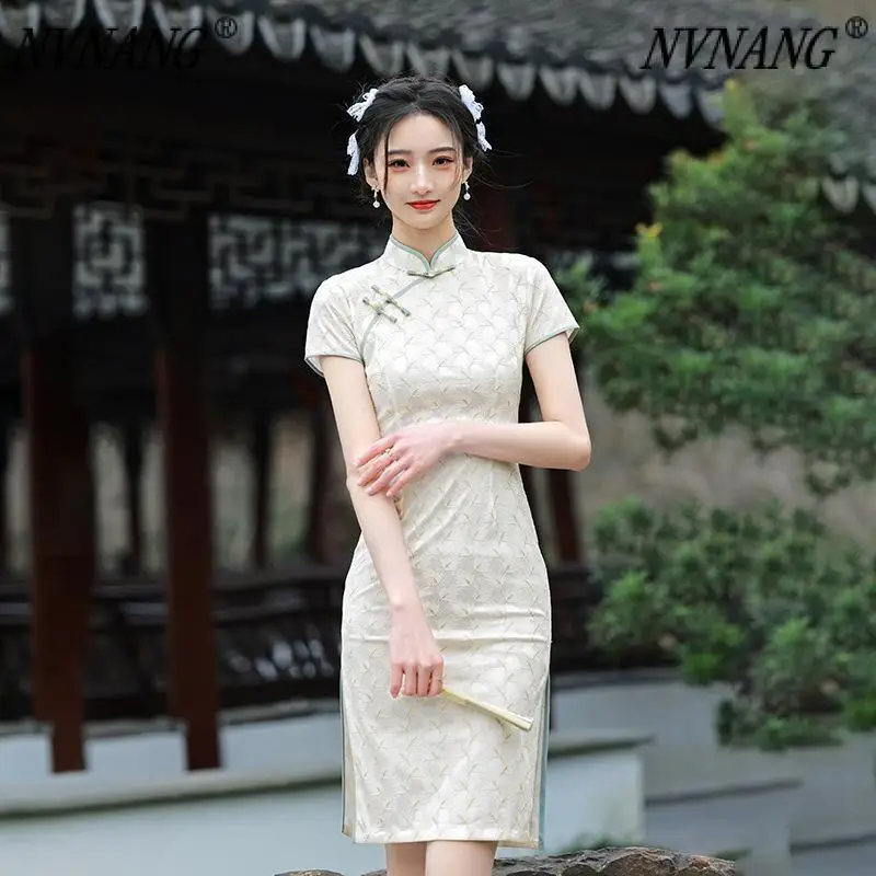 

Nvnang Chinese Cheongsam, Summer 2022 New High-Class Erosive Bone Young Girl French-Modified Republic Style Retro Dress