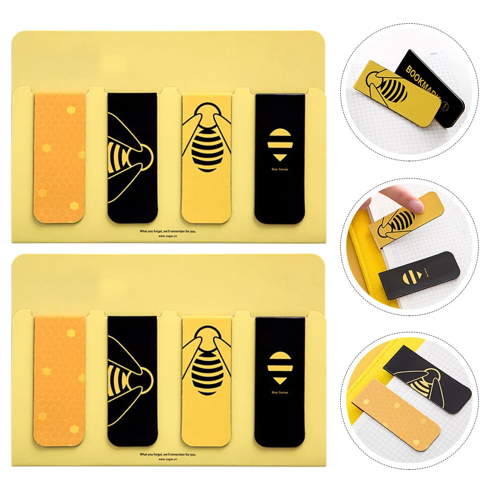 

8pcs Magnetic Page Markers Magnetic Page Clips Delicate Bees Printing Bookmarks